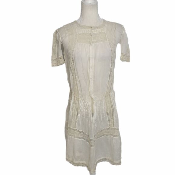ANTIQUE vintage 1920s Edwardian white drop‎ waist tea slip dress XS - Picture 1 of 17